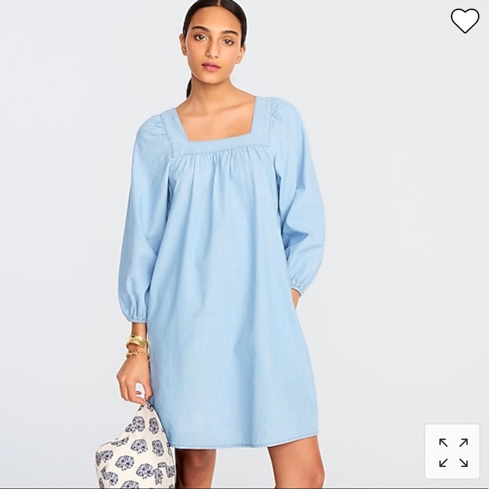 Square neck chambray shift dress